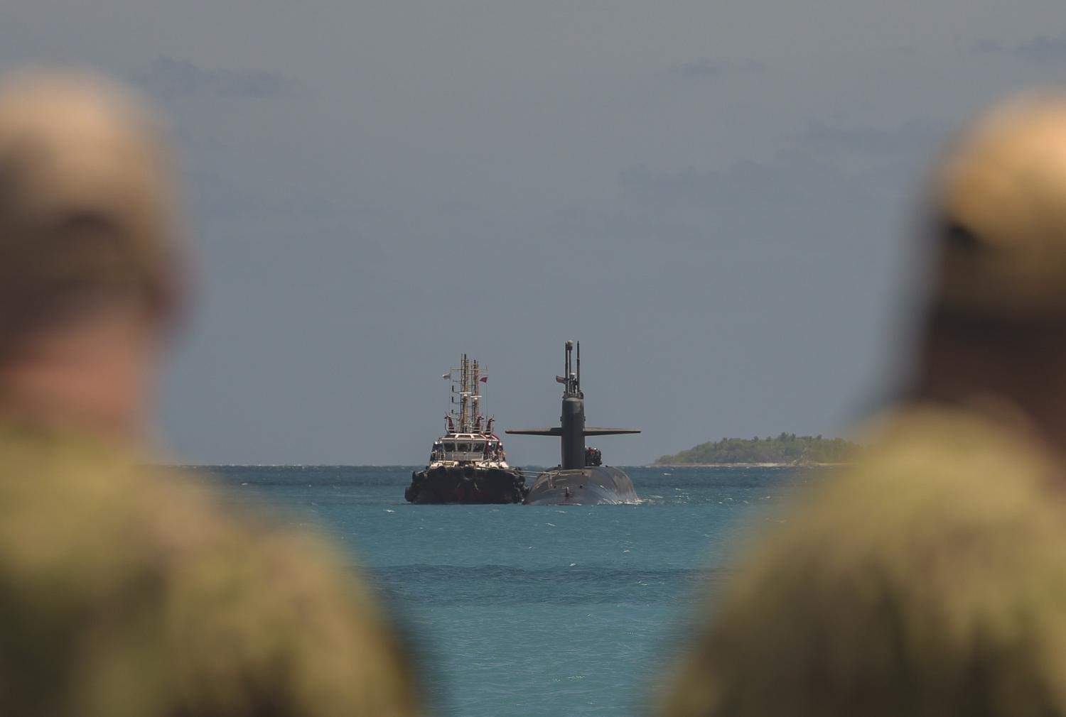 Ohio-class ballistic missile submarine USS West Virginia at US Navy Support Facility Diego Garcia (Jan David De Luna Mercado/US Navy)